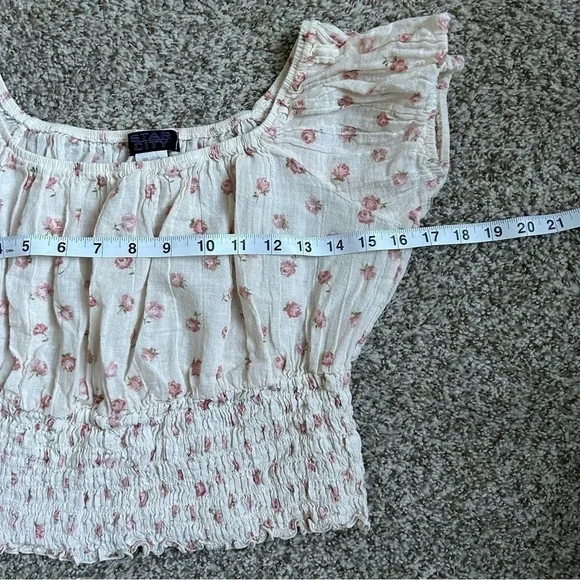 Star City Vintage Cream Floral Off the Shoulder Puff Sleeve Crop Top Large Boho - Picture 6 of 7